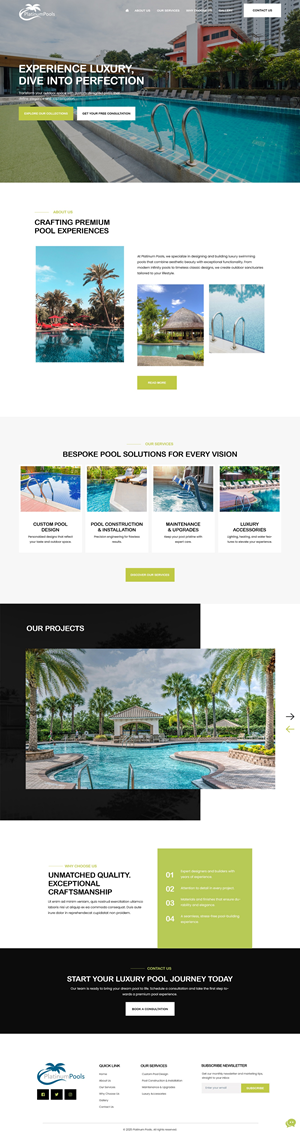 Wordpress Design by nzdesigners for PLATINUMPOOLS | Design: #36264077