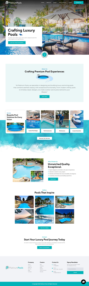 Wordpress Design by nzdesigners for PLATINUMPOOLS | Design: #36264078