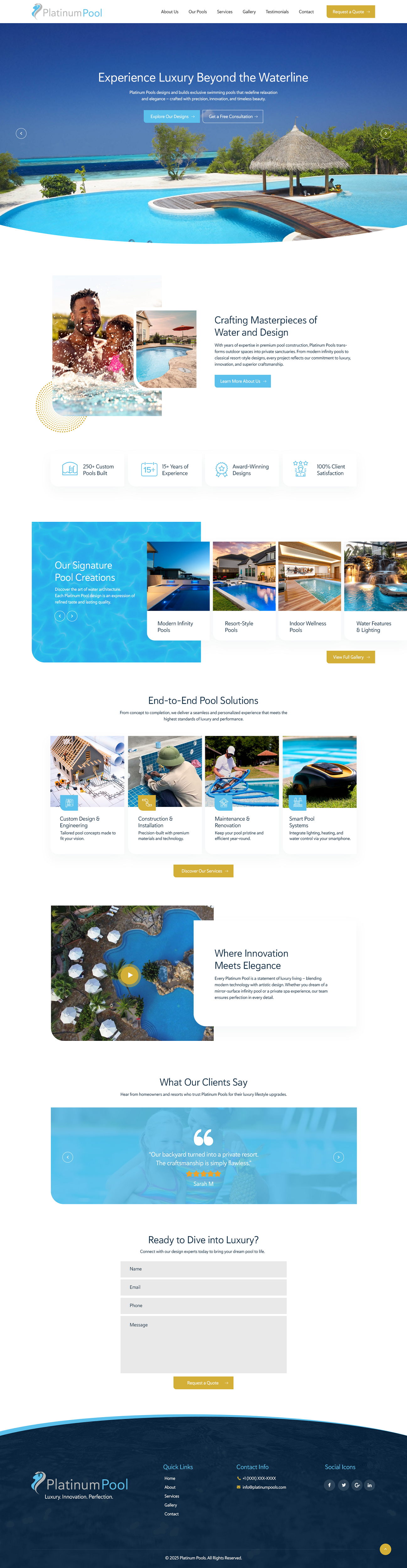 Wordpress Design by nzdesigners for PLATINUMPOOLS | Design #36264079