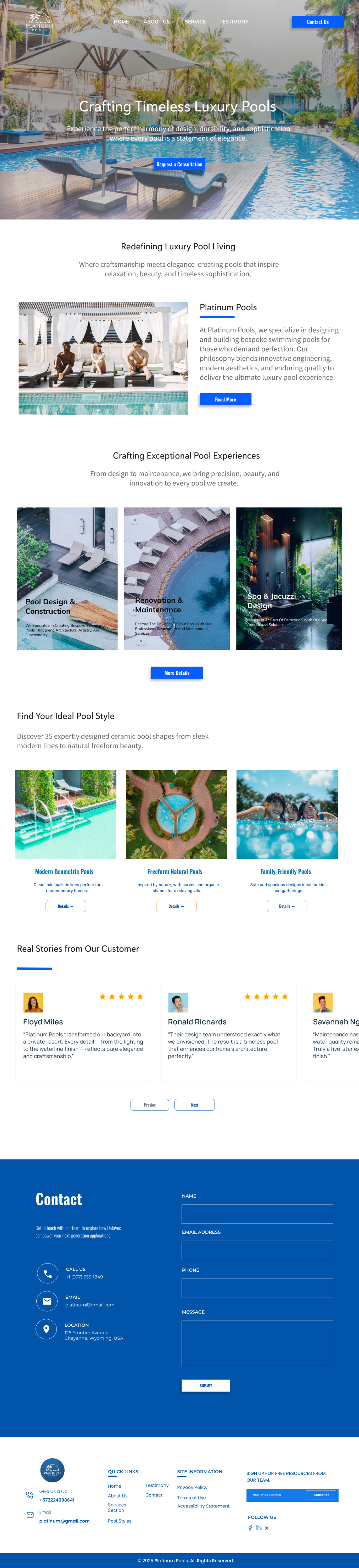 Wordpress Design by Taufik H for PLATINUMPOOLS | Design #36271301
