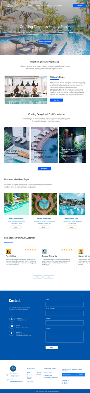 Wordpress Design by Taufik H for PLATINUMPOOLS | Design: #36271301