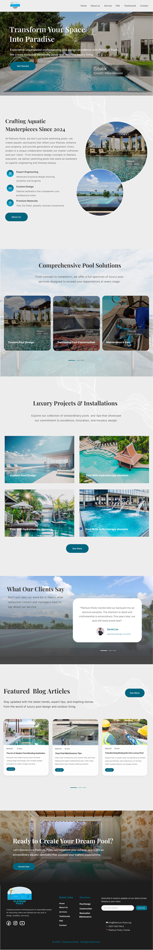 Wordpress Design by Taufik H for PLATINUMPOOLS | Design: #36271363