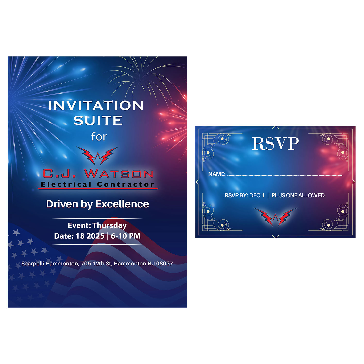 Invitation Design by rainbowmagic2017 for CJ Watson Electrical Contractor | Design #36313827