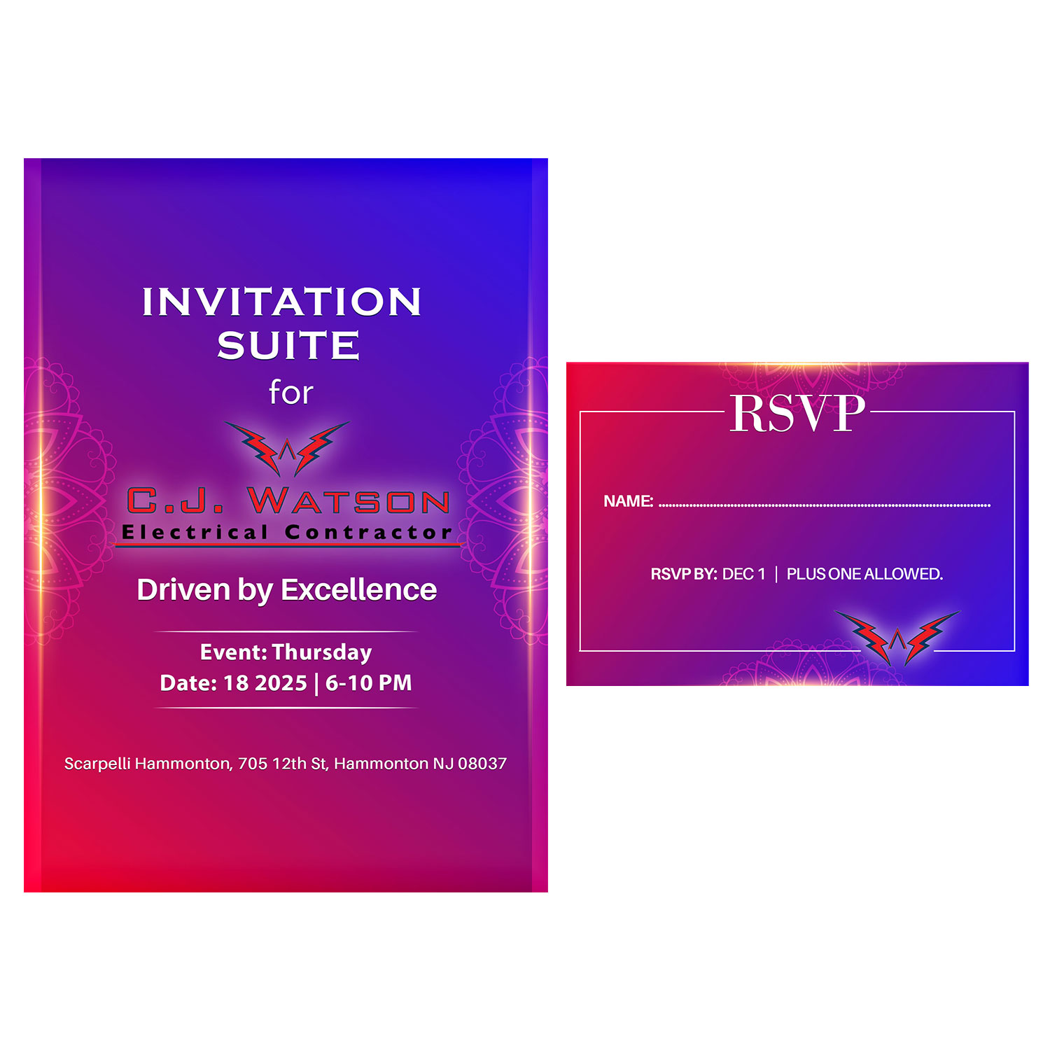 Invitation Design by rainbowmagic2017 for CJ Watson Electrical Contractor | Design #36313831