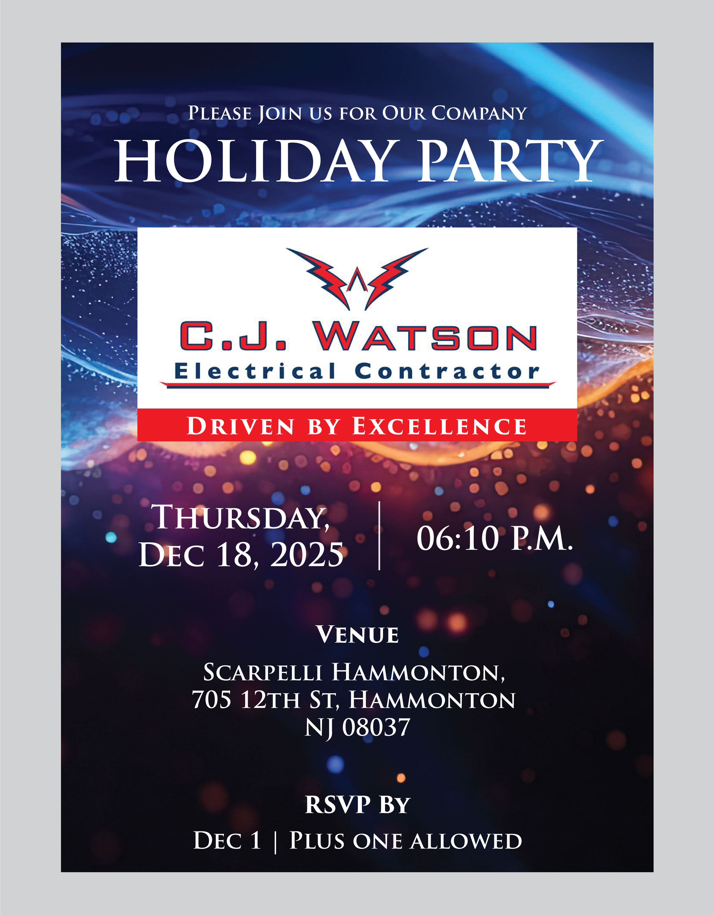 Invitation Design by I P Design for CJ Watson Electrical Contractor | Design #36295431