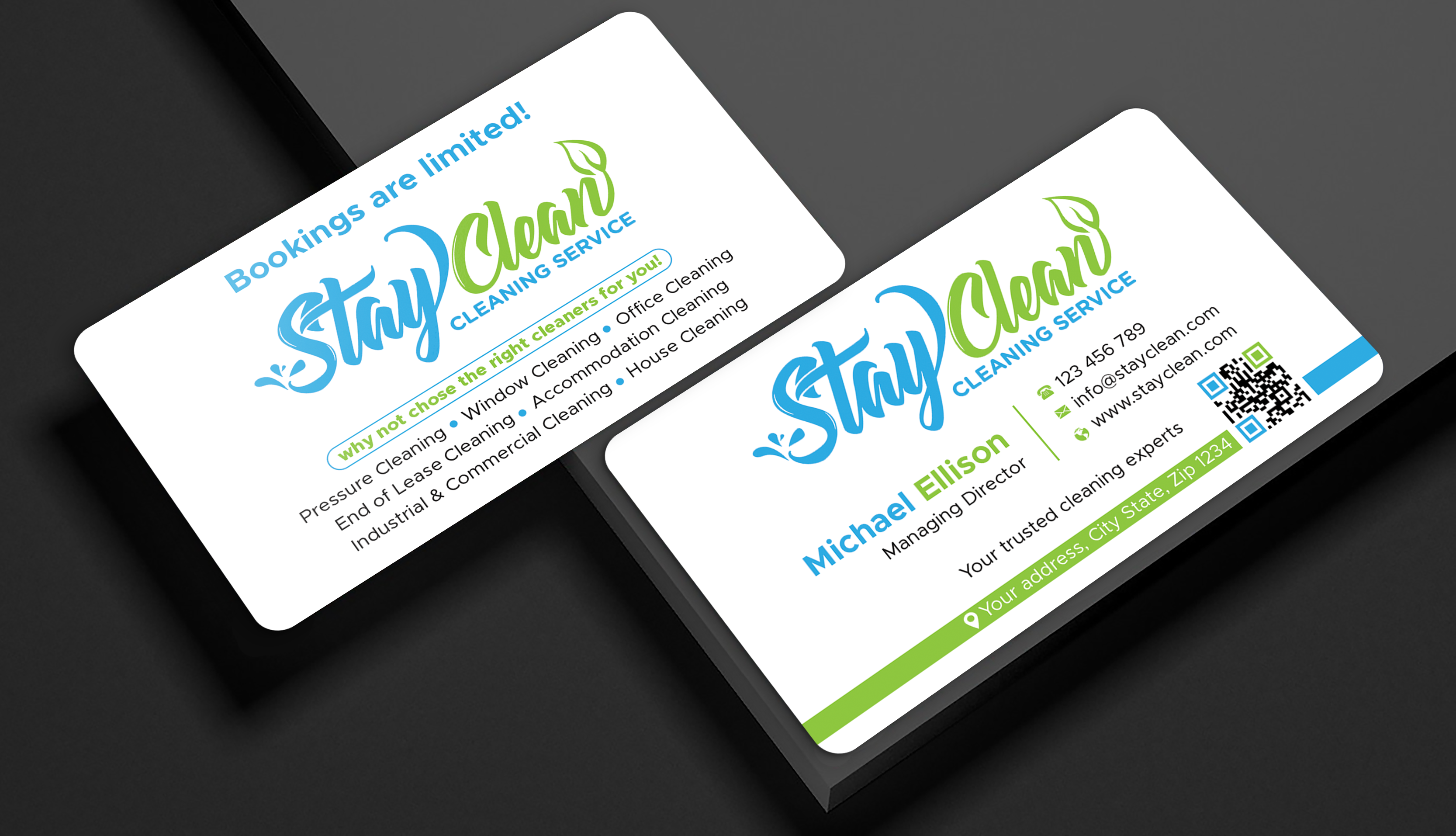 Business Card Design by Expert Bappy for Stay Clean Cleaning Service  | Design #36296788