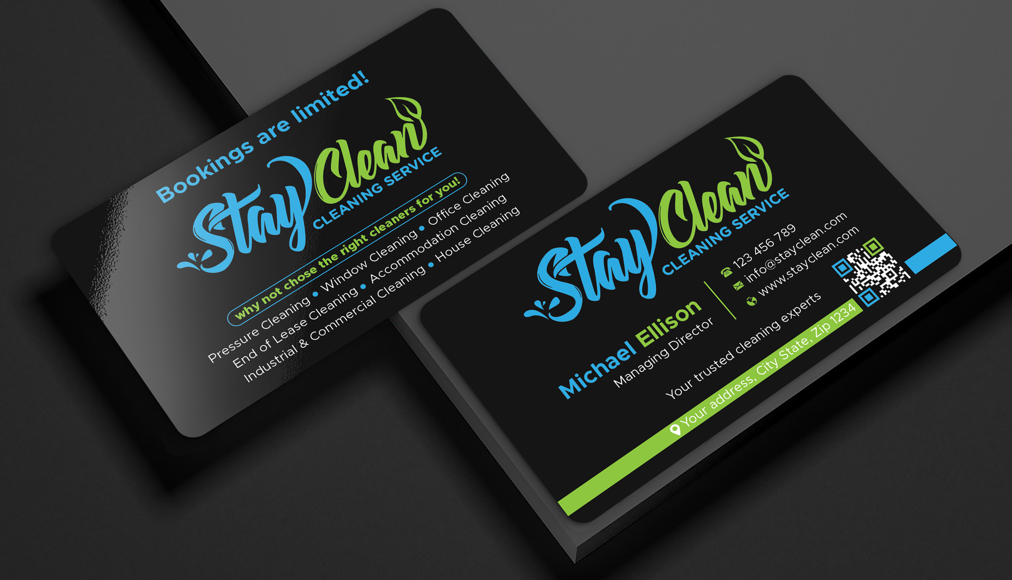 Business Card Design by Expert Bappy for Stay Clean Cleaning Service  | Design #36296789