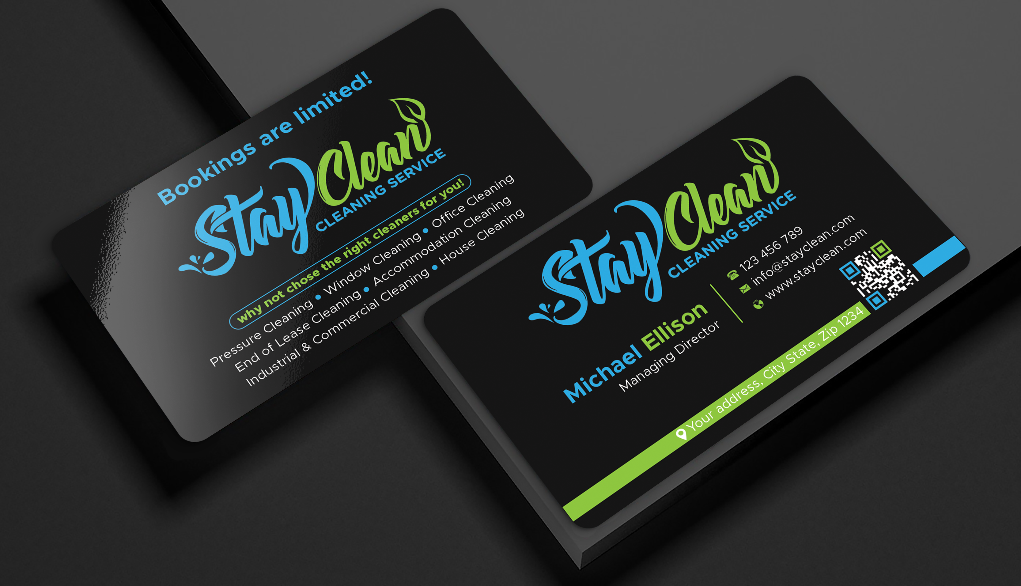 Business Card Design by Expert Bappy for Stay Clean Cleaning Service  | Design #36296810