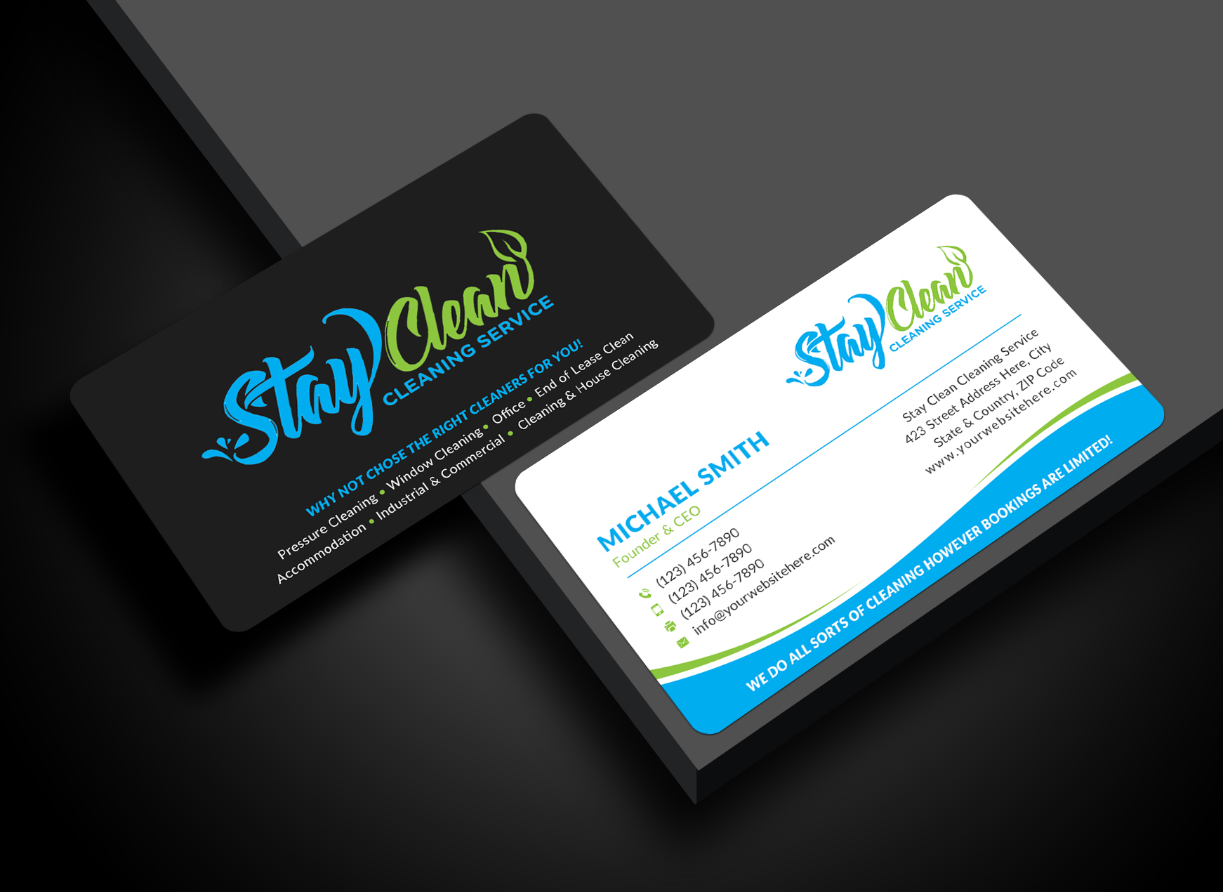 Business Card Design by Sun Moon Graphic Designer for Stay Clean Cleaning Service  | Design #36296833