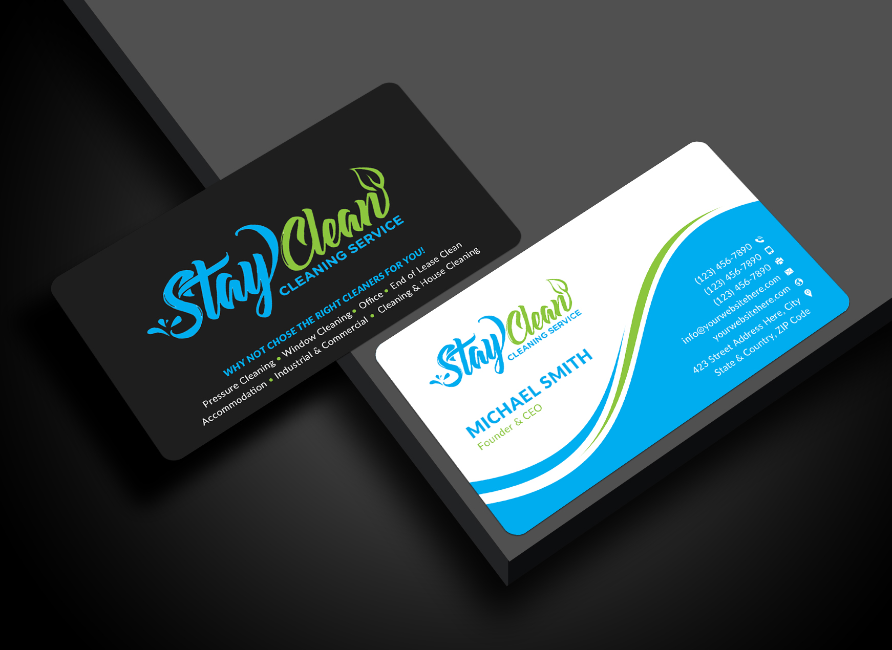 Business Card Design by Sun Moon Graphic Designer for Stay Clean Cleaning Service  | Design #36296834