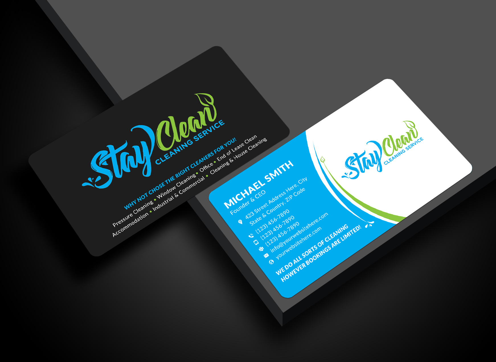 Business Card Design by Sun Moon Graphic Designer for Stay Clean Cleaning Service  | Design #36296835
