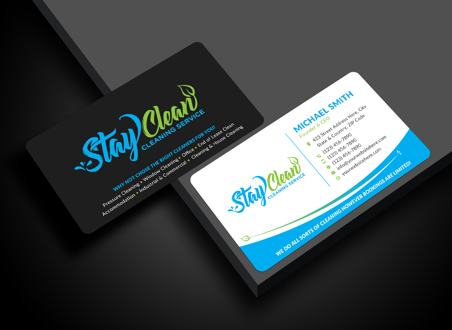 Business Card Design by Sun Moon Graphic Designer for Stay Clean Cleaning Service  | Design #36296836