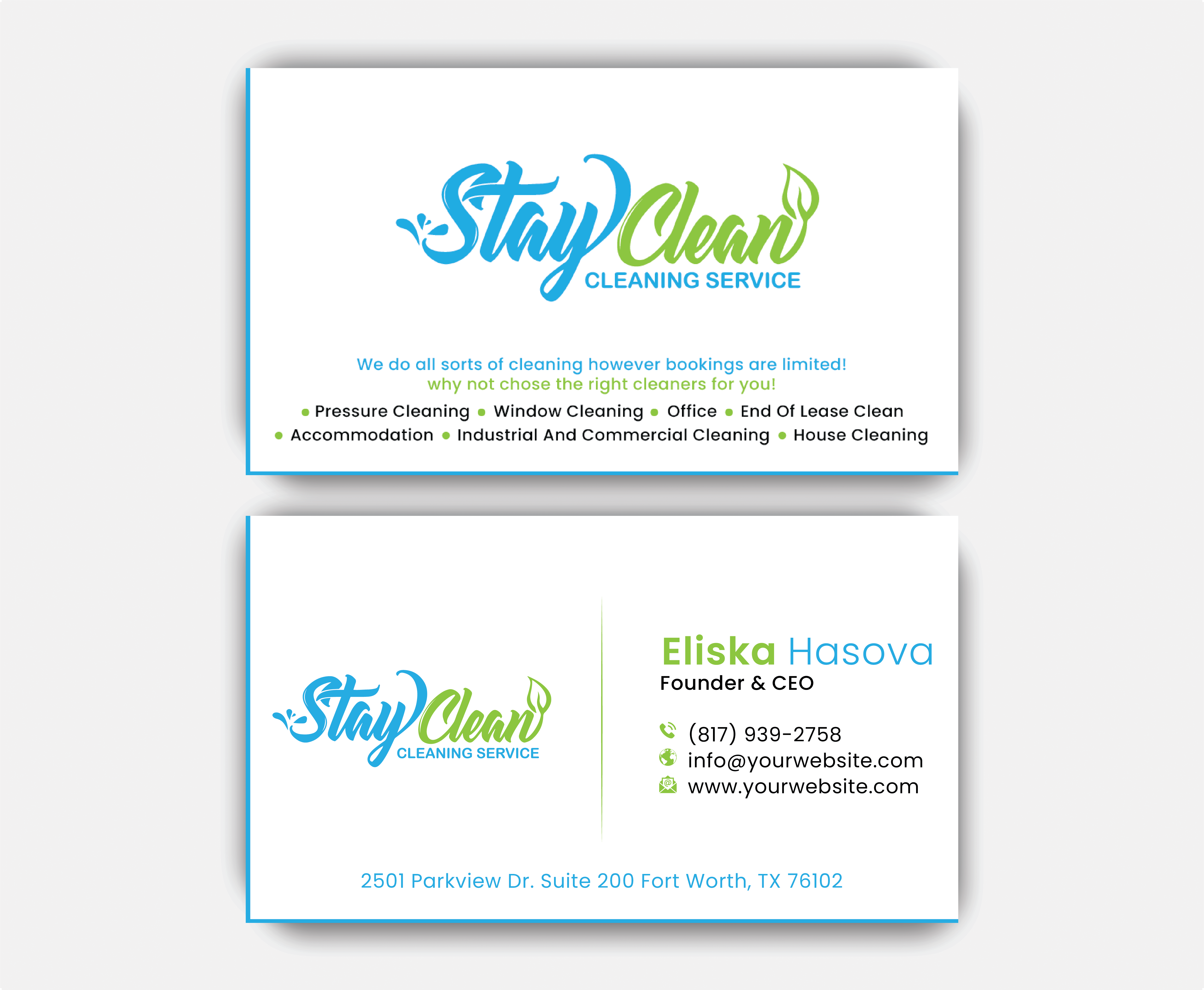 Business Card Design by DesignerShahadat for Stay Clean Cleaning Service  | Design #36296479