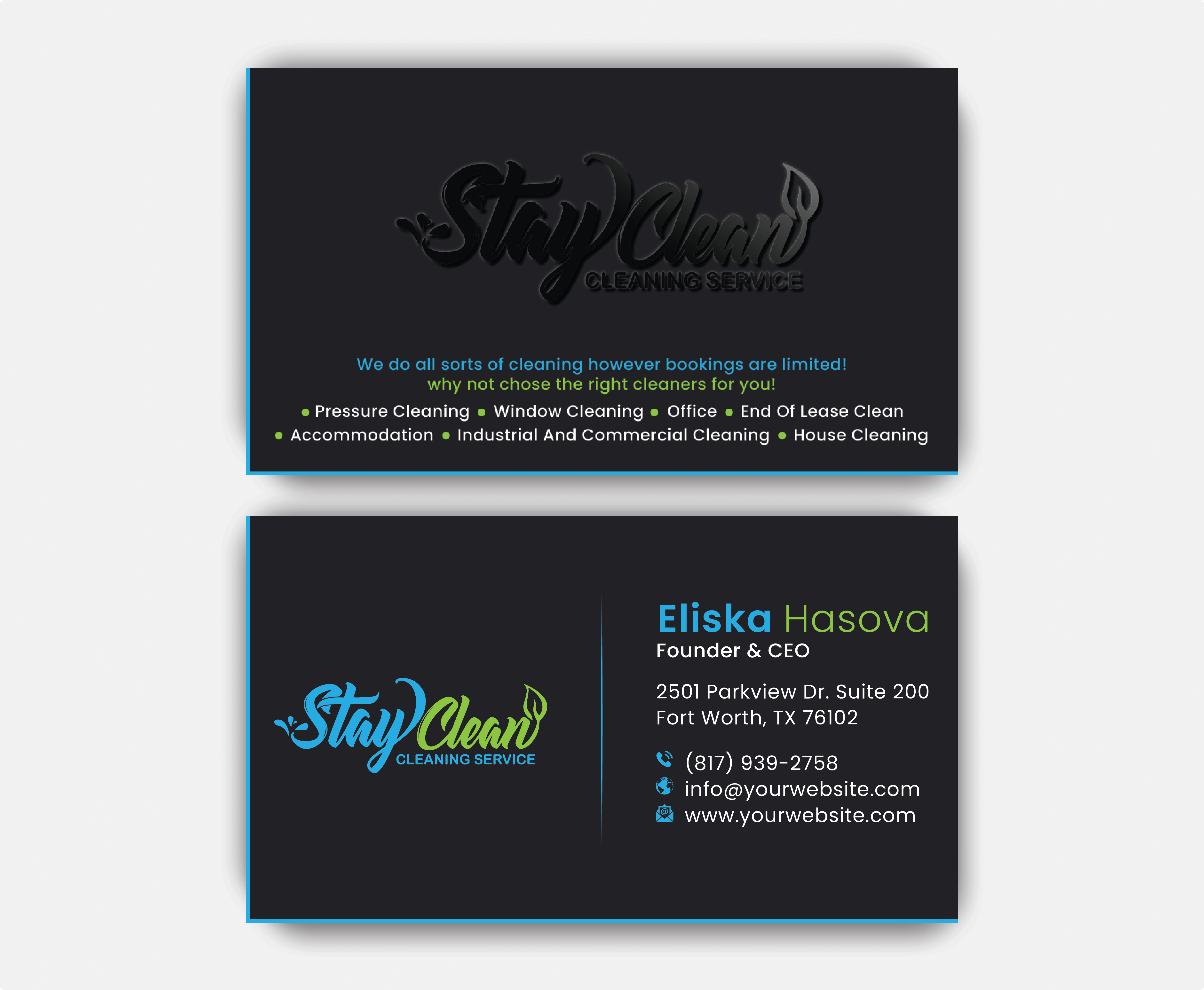 Business Card Design by DesignerShahadat for Stay Clean Cleaning Service  | Design #36297001