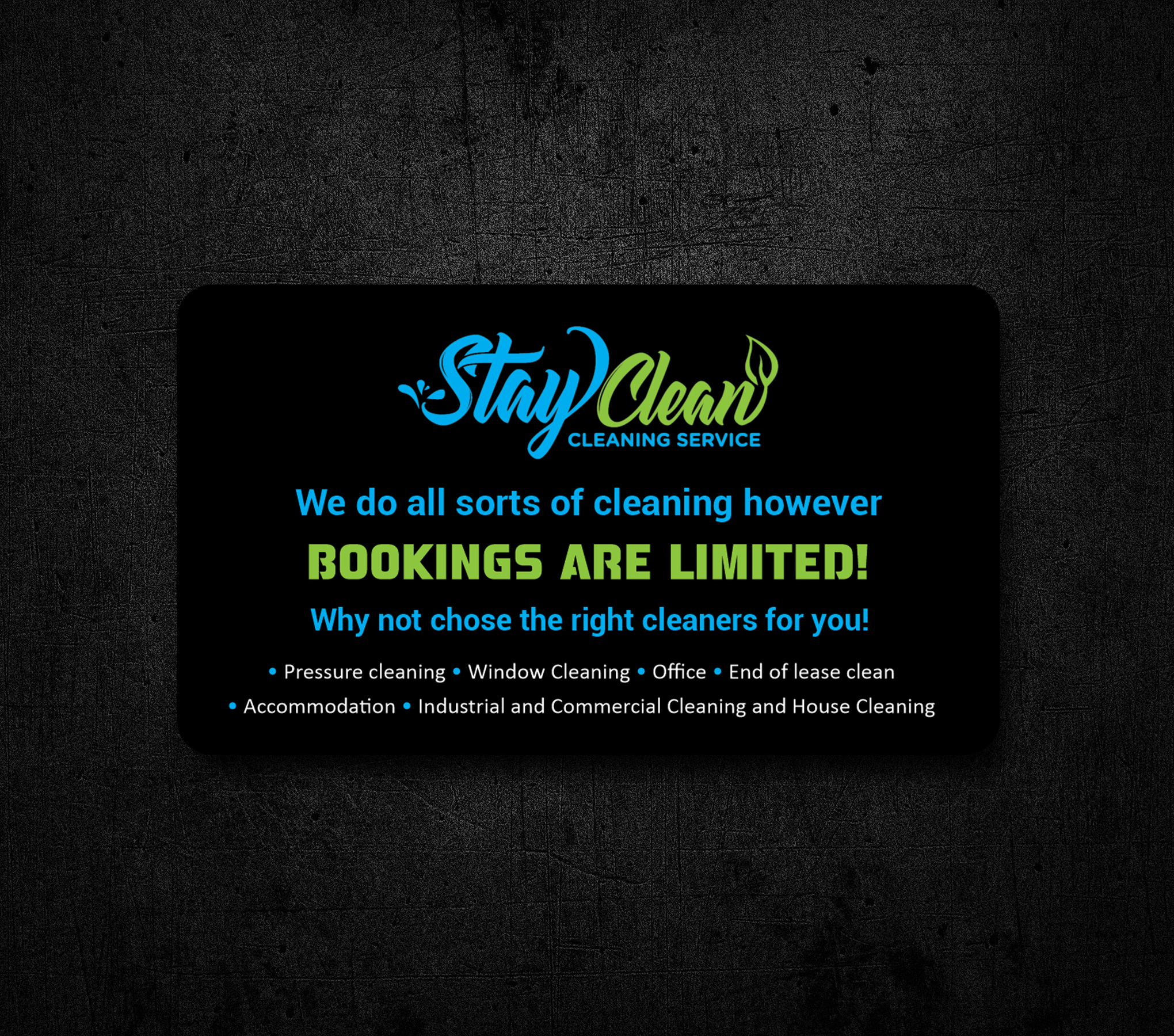 Business Card Design by freelancer75 for Stay Clean Cleaning Service  | Design #36294844