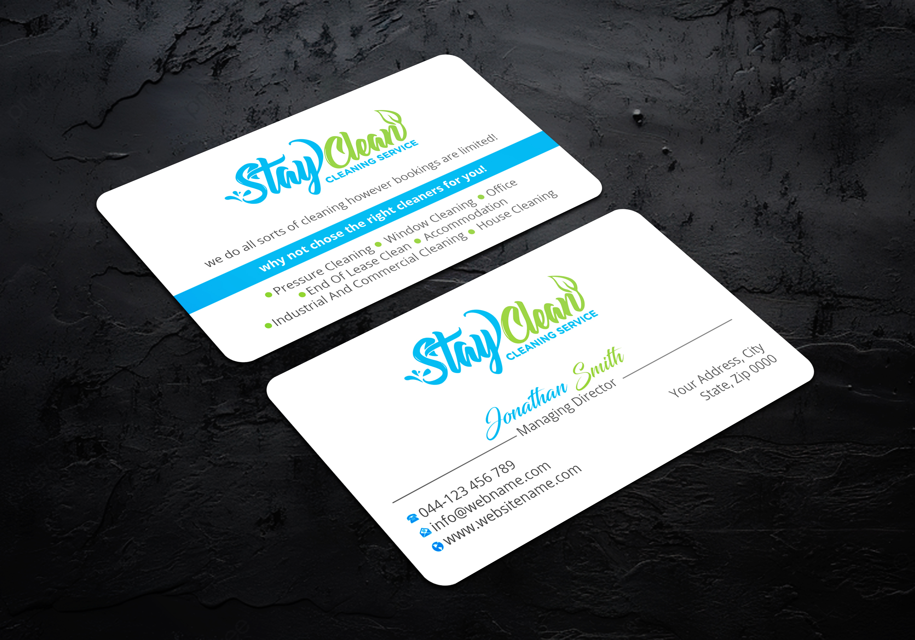 Business Card Design by LAXMI DESIGNHUB for Stay Clean Cleaning Service  | Design #36297540