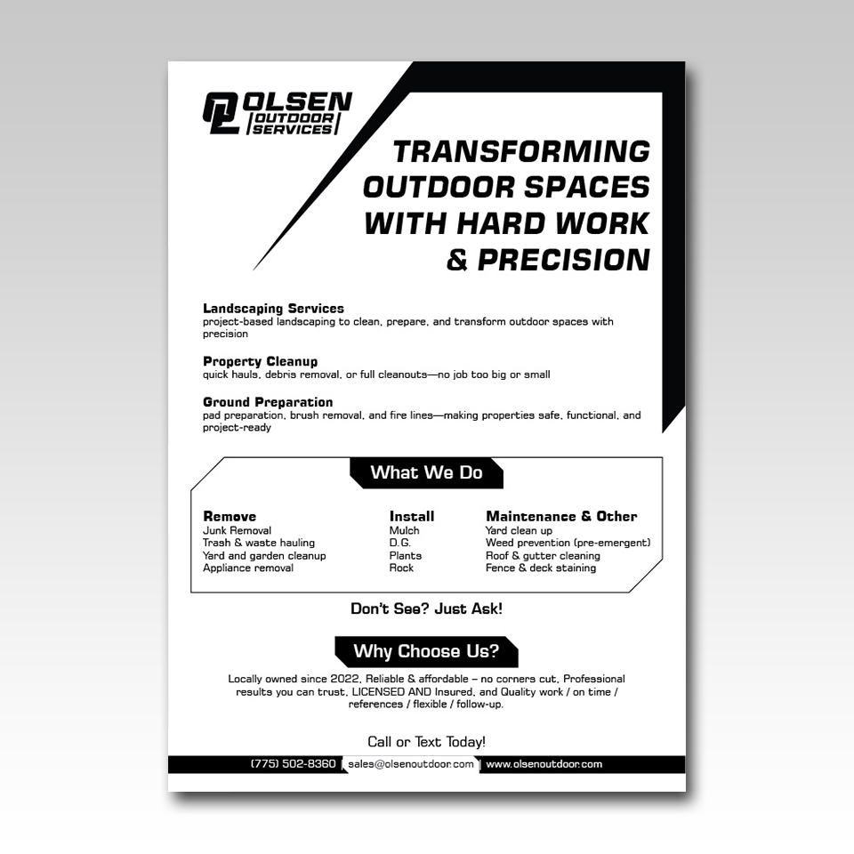 Diseño de Flyer por YourLogoMaster para Olsen Outdoor Services | Diseño #36320416