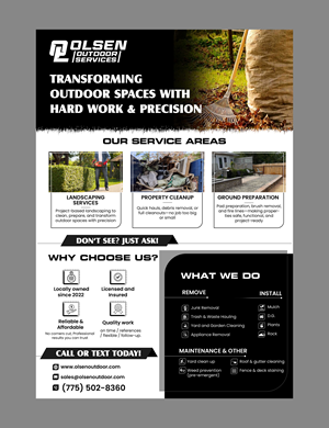 Diseño de Flyer por Creations Box 2015 para Olsen Outdoor Services | Diseño: #36310332