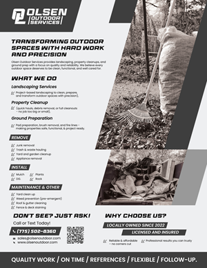 Diseño de Flyer por saurov para Olsen Outdoor Services | Diseño: #36312139