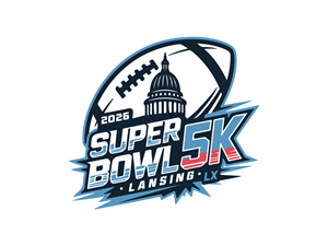 Super Bowl 5k run/walk logo for Super Bowl Sunday running event