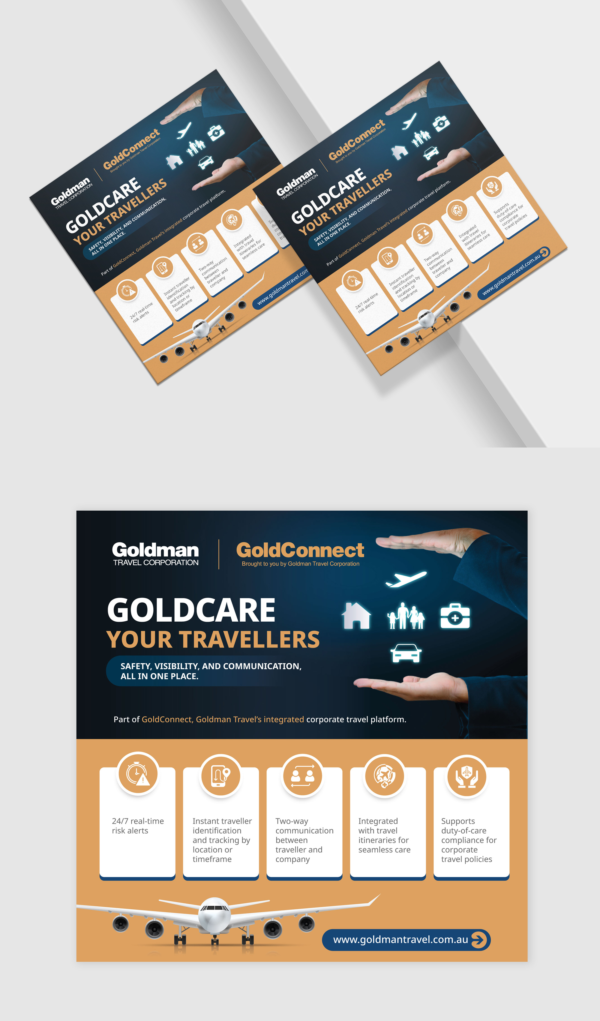 Diseño de Flyer por vcreatived para Goldman Travel Corporation | Diseño #36348051