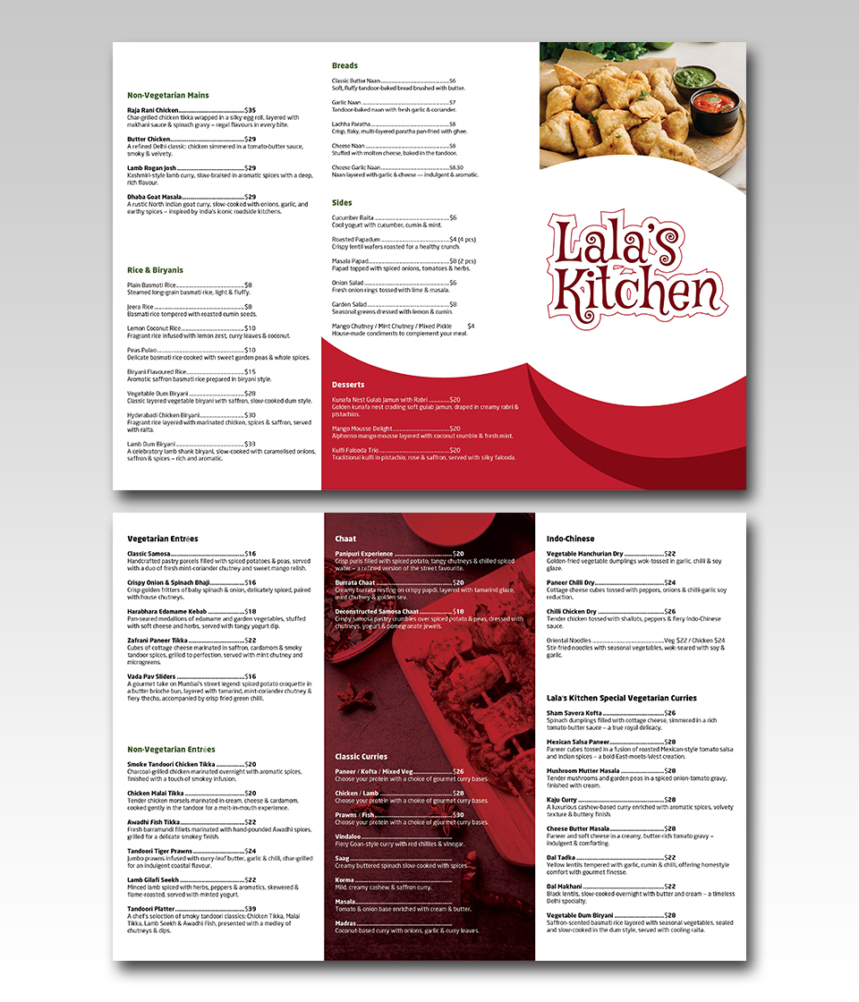 Menu Design by YourLogoMaster for Sweta Pty Ltd | Design #36367843