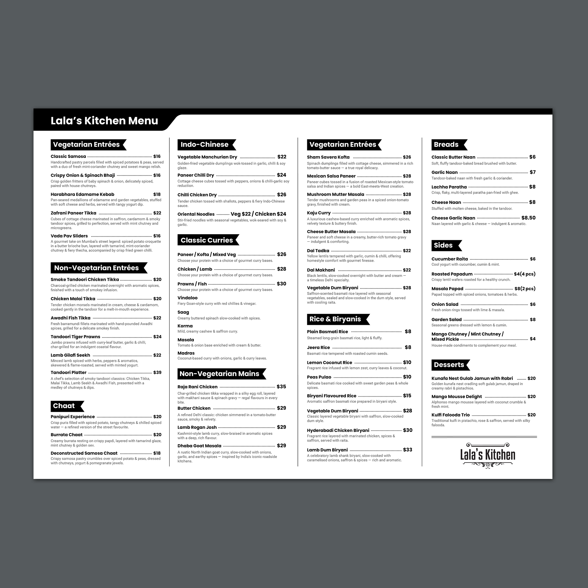 Menü-Design von GraphicMonster für Sweta Pty Ltd | Design #36373561