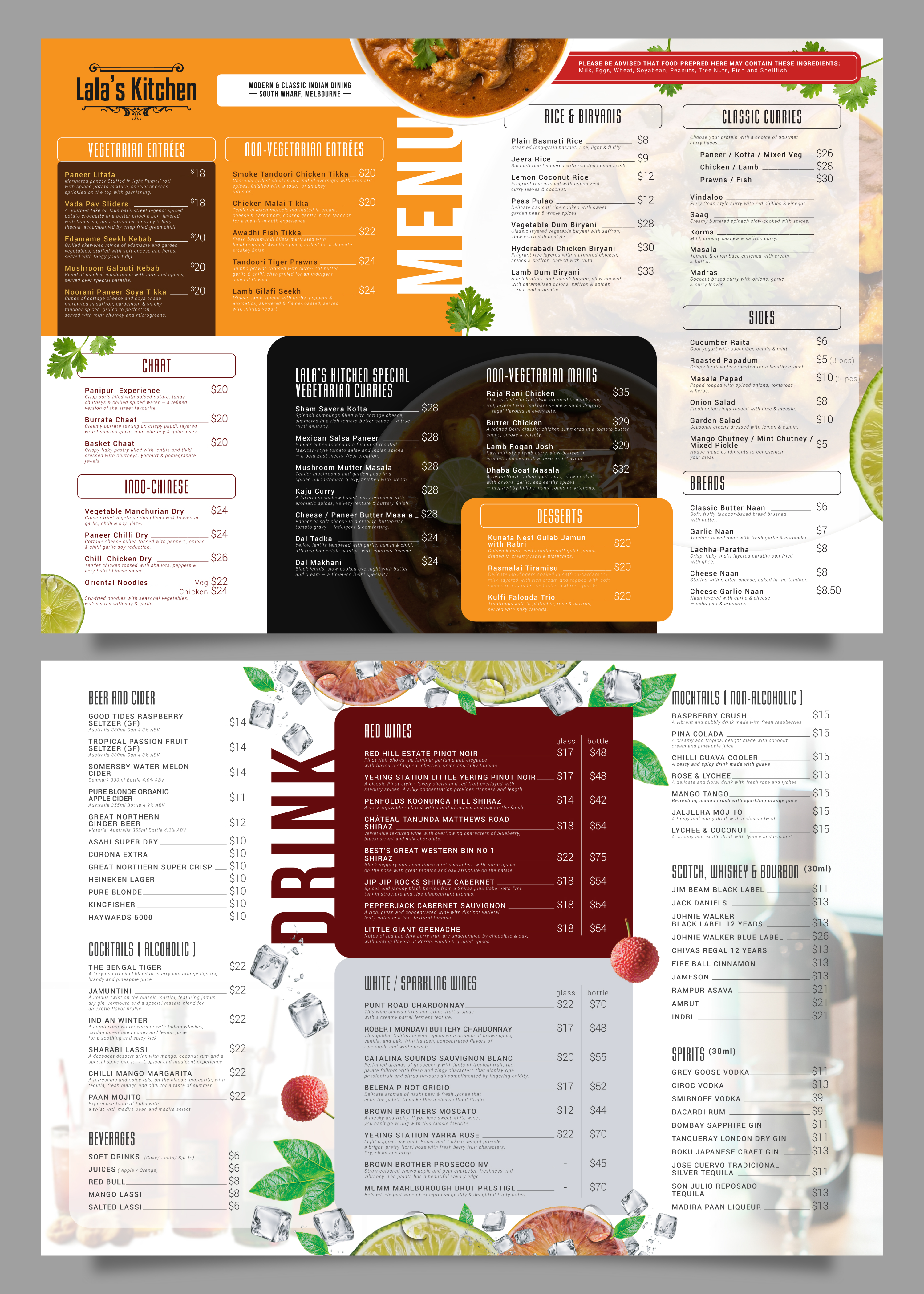 Diseño de Menú por taufik_alrahman para Sweta Pty Ltd | Diseño #36457122