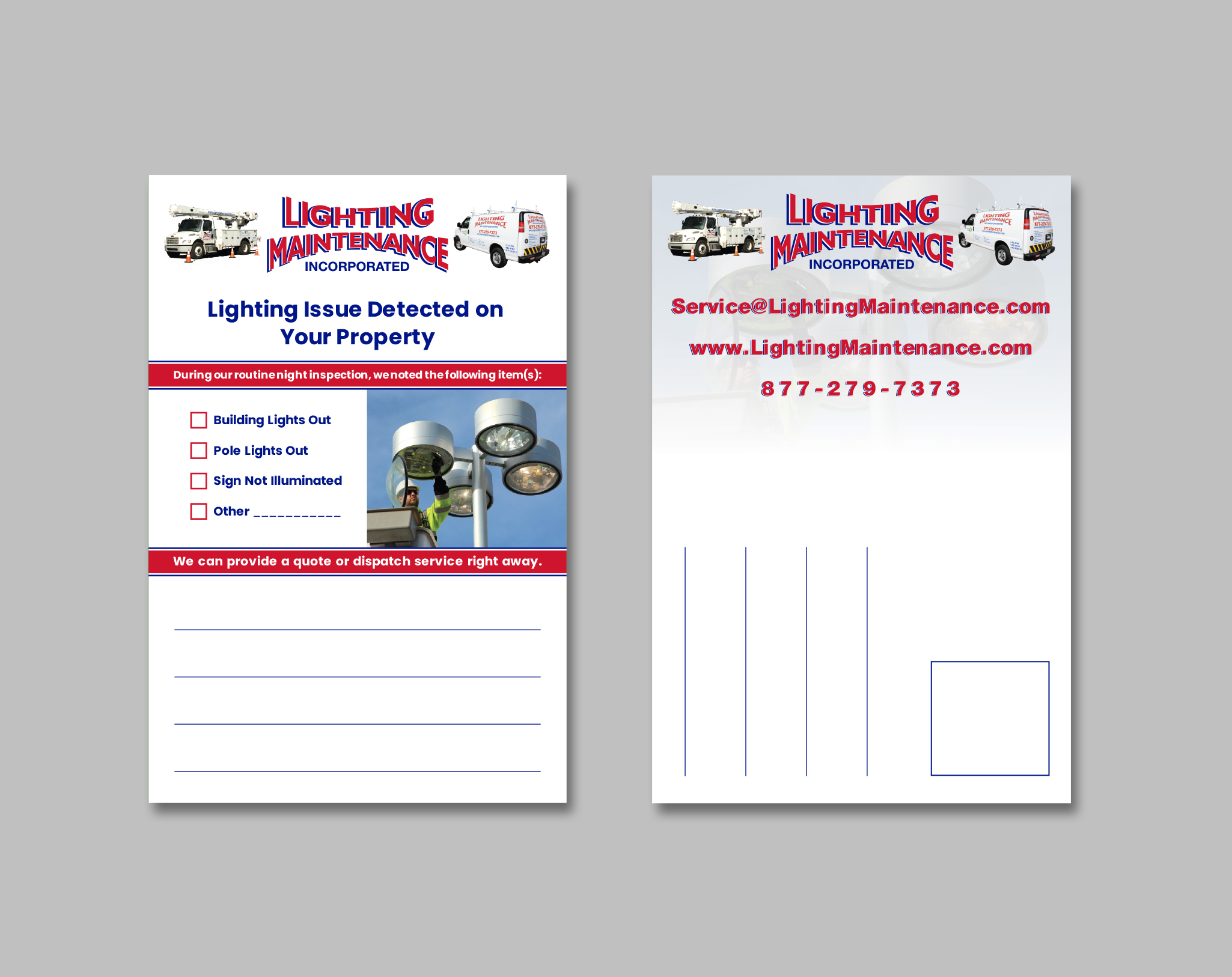Postcard Design by Creative Moon Design for Lighting Maintenance Inc | Design #36477317