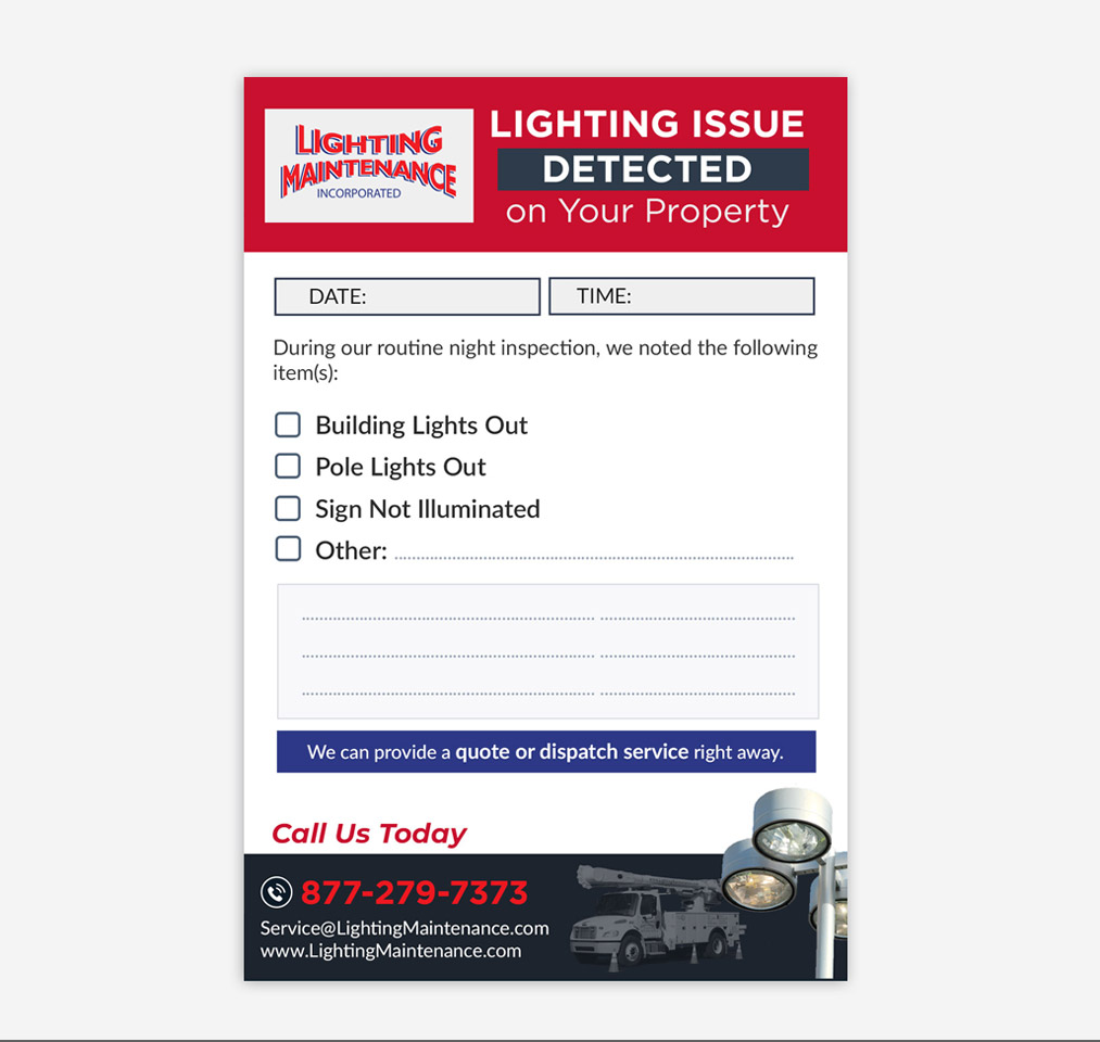 Postcard Design by DA. for Lighting Maintenance Inc | Design #36478541