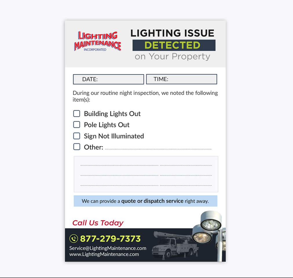 Postcard Design by DA. for Lighting Maintenance Inc | Design #36478614