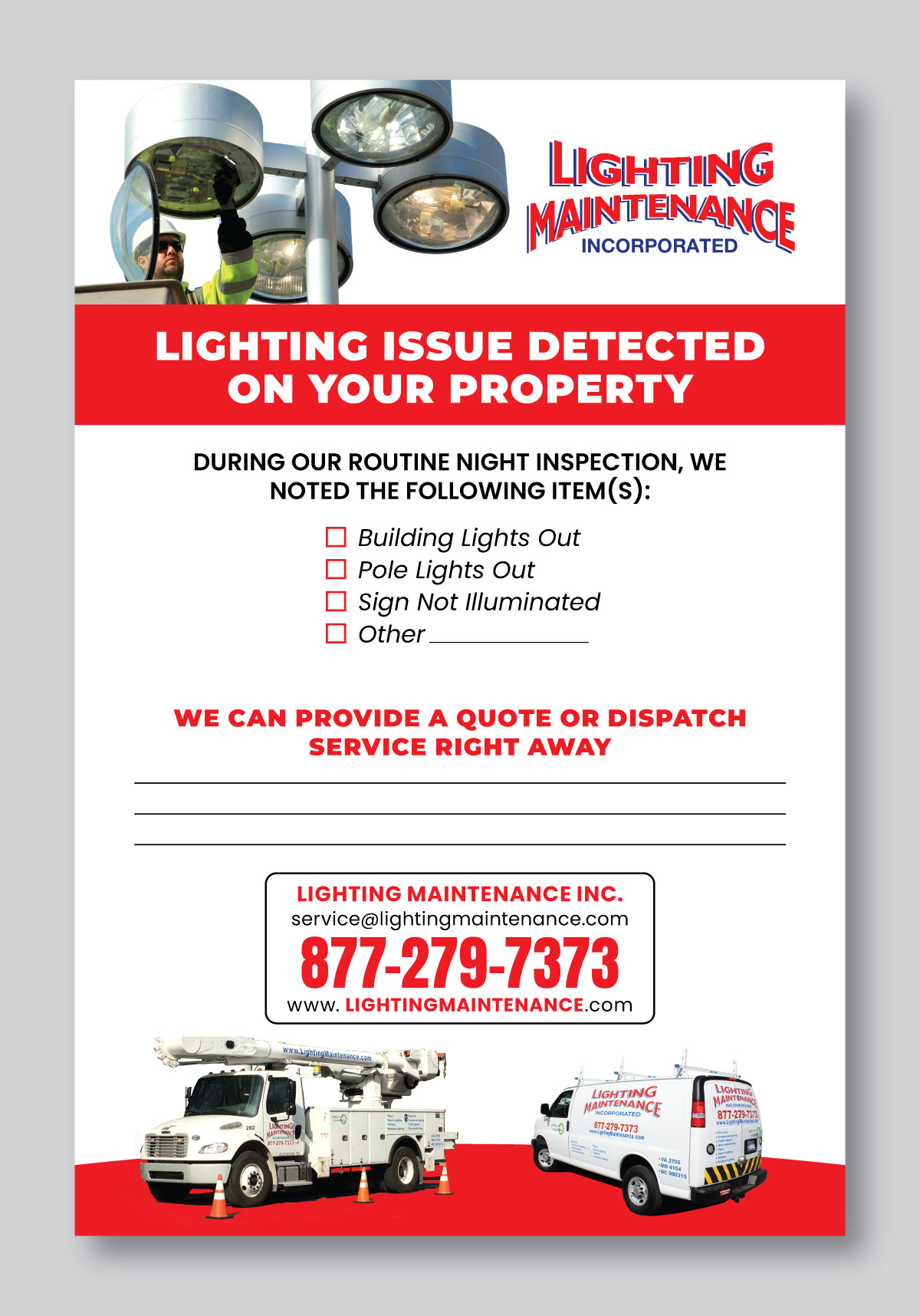 Postcard Design by Fajr. for Lighting Maintenance Inc | Design #36497979