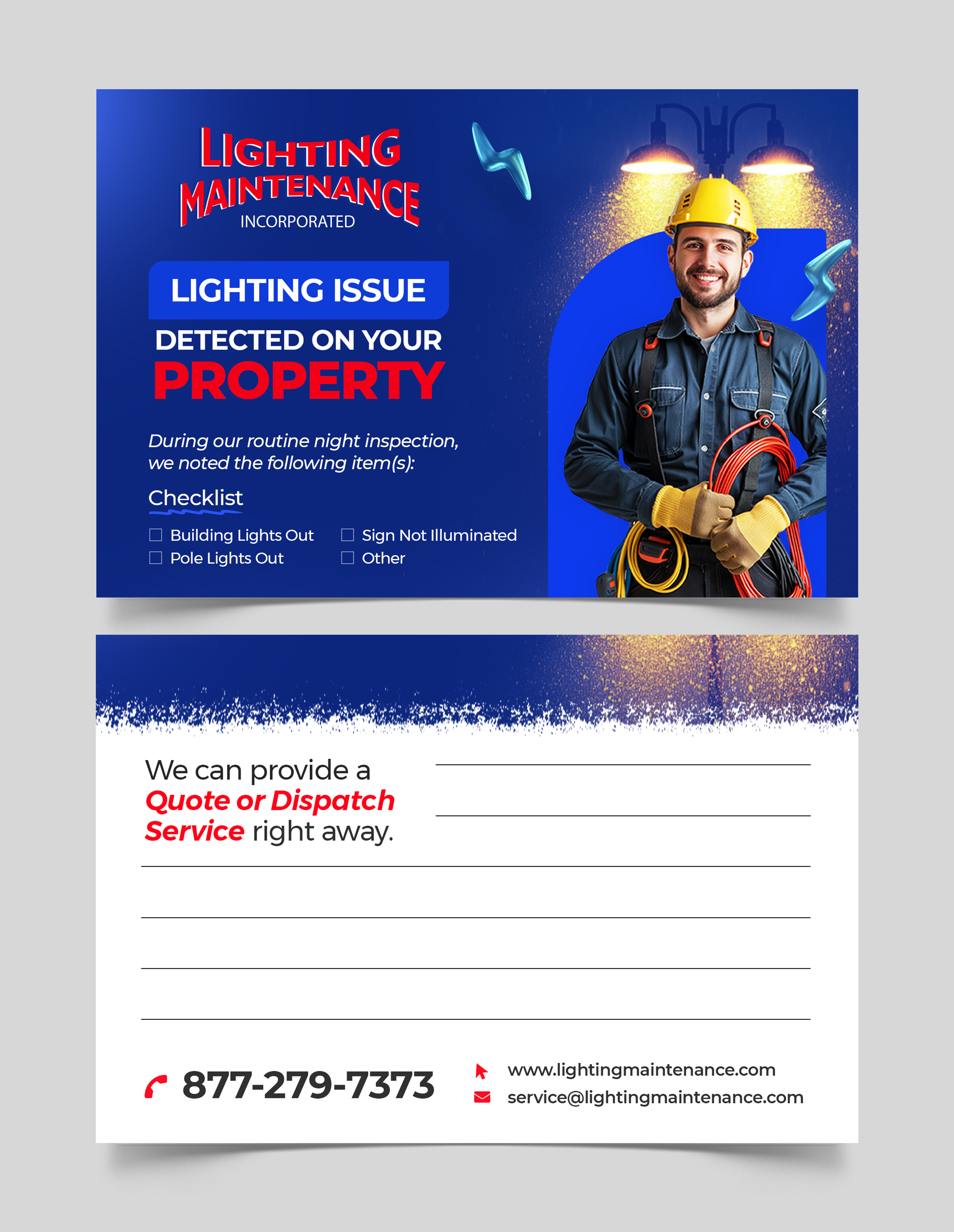 Postcard Design by Graphic Guy for Lighting Maintenance Inc | Design #36488418