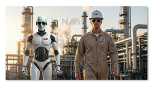 Agent Navi AI Robot Collaborator with Human Aviator at Refinery photo with brand logos