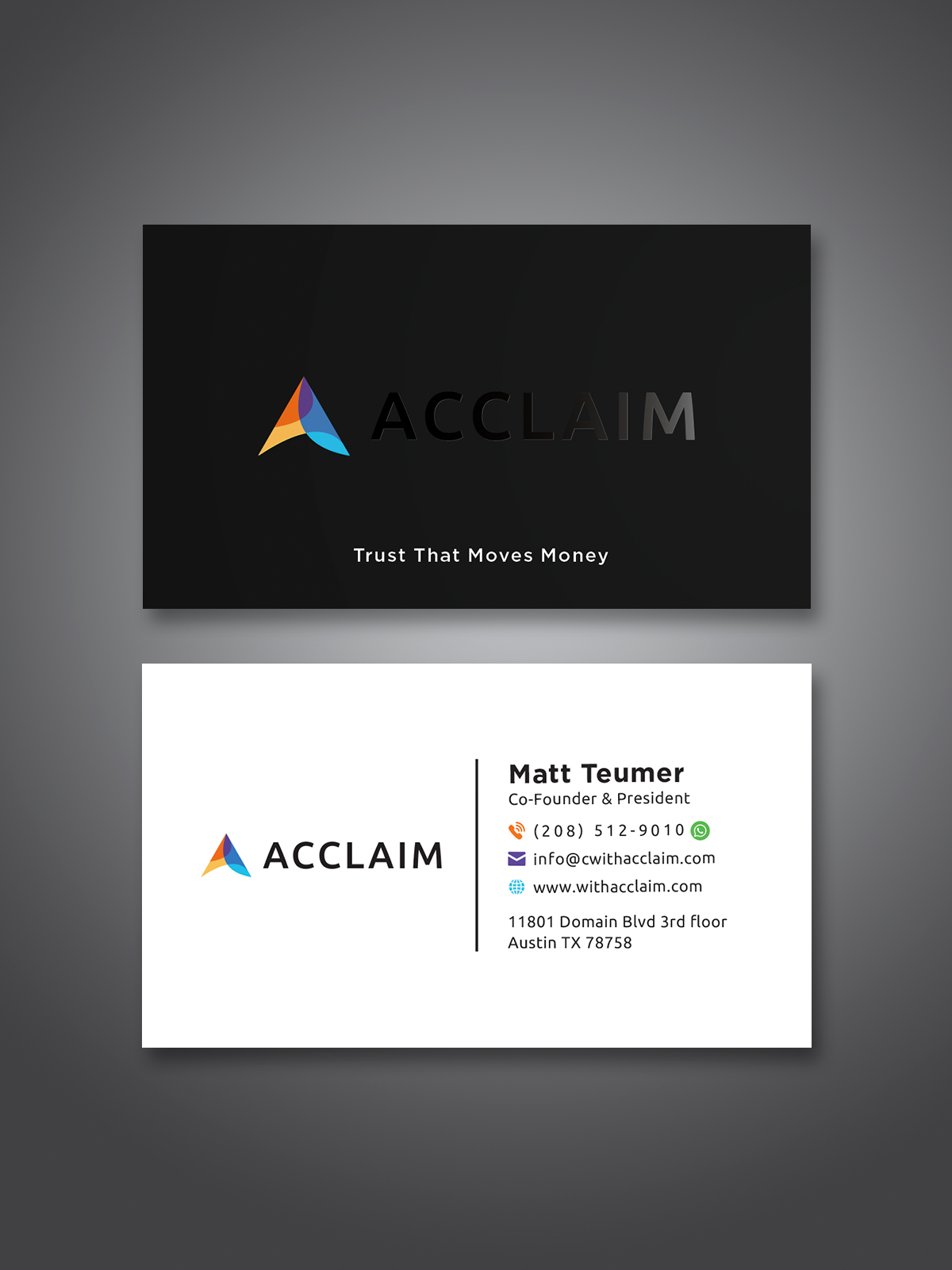 Design de Carte de Visite par Creative Moon Design pour Acclaim | Design #36725210