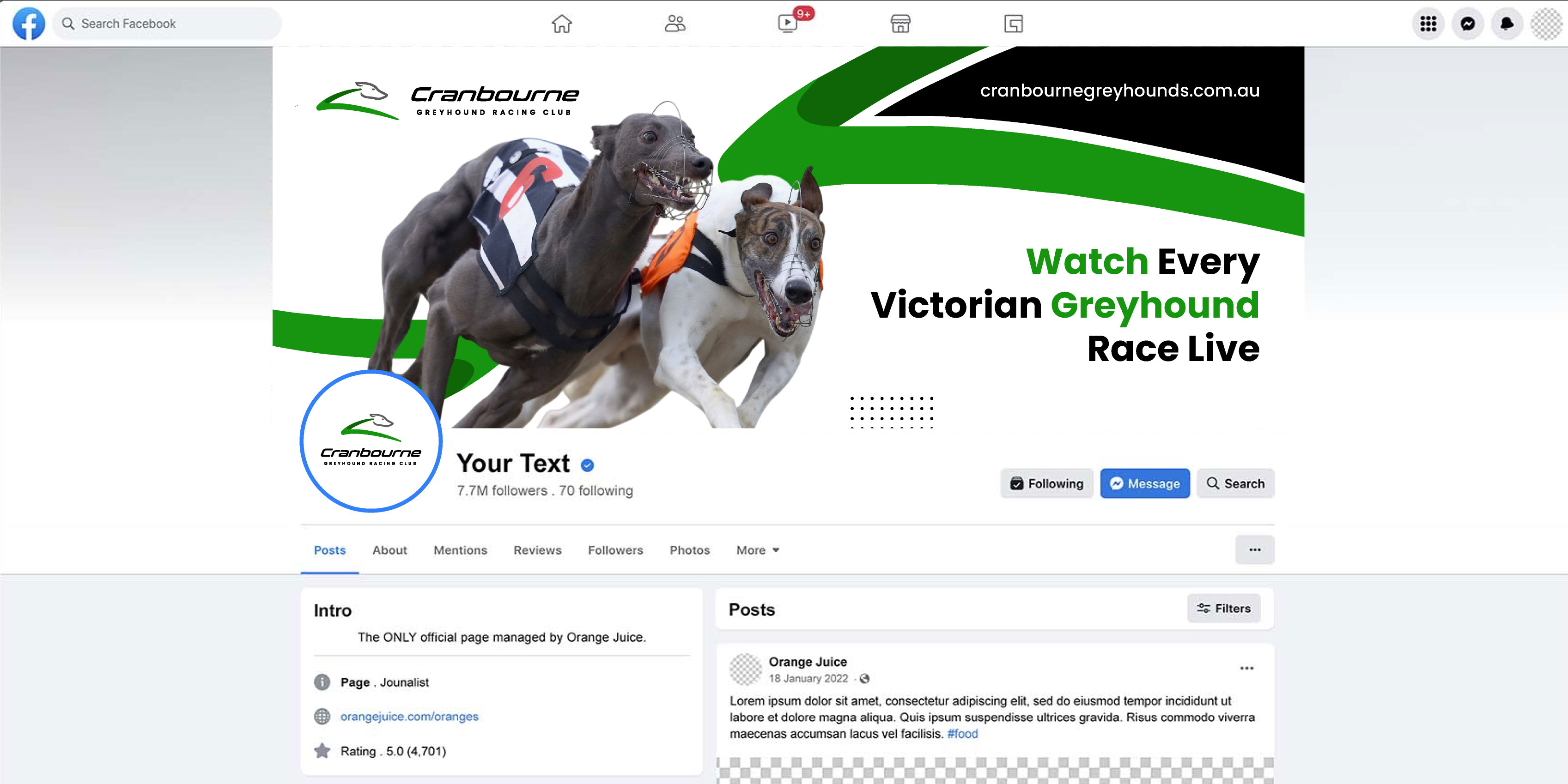 Design Facebook par artbitin pour Cranbourne Greyhound Racing Club | Design #36751794