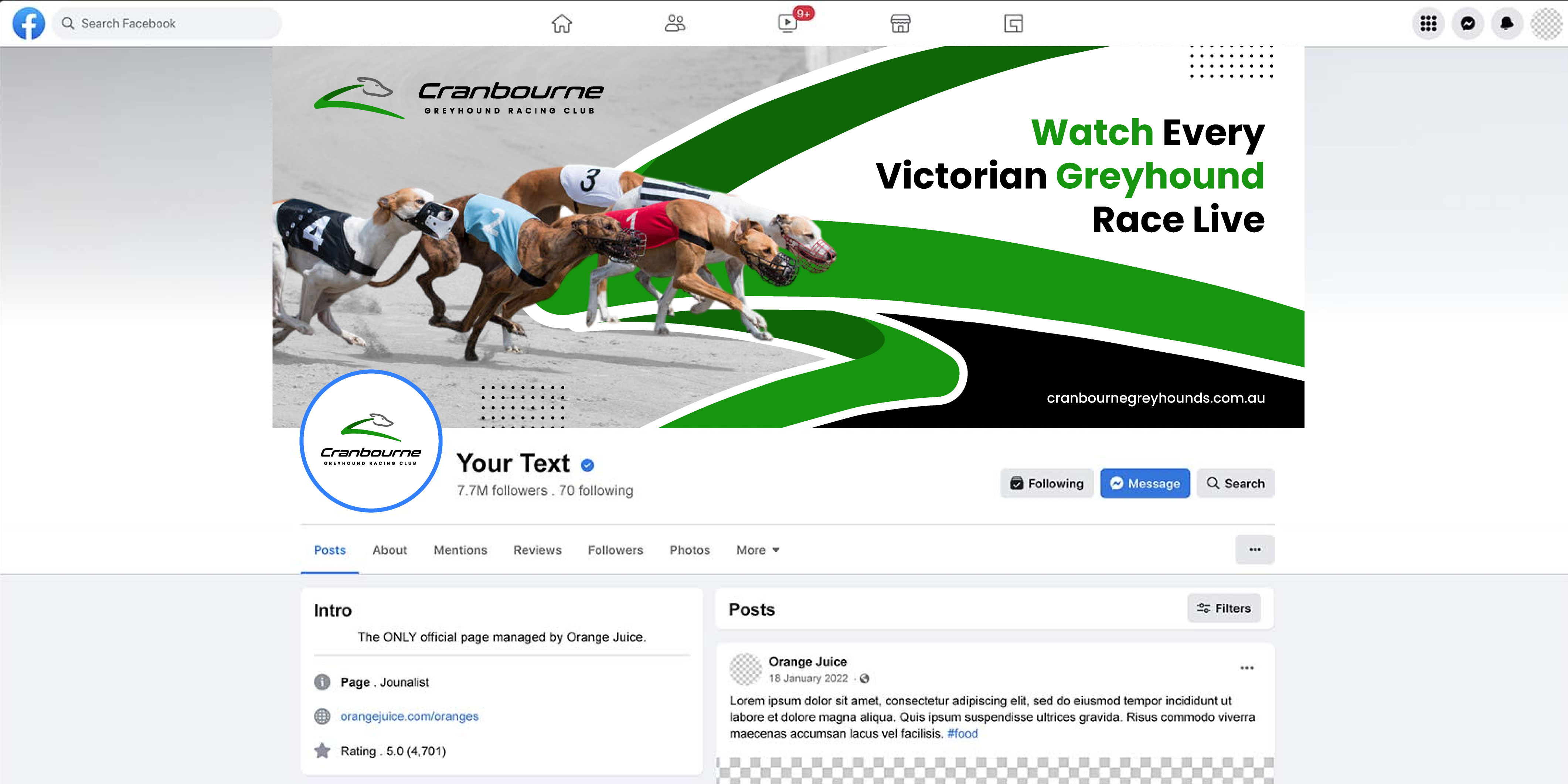 Facebook Design by artbitin for Cranbourne Greyhound Racing Club | Design #36786041