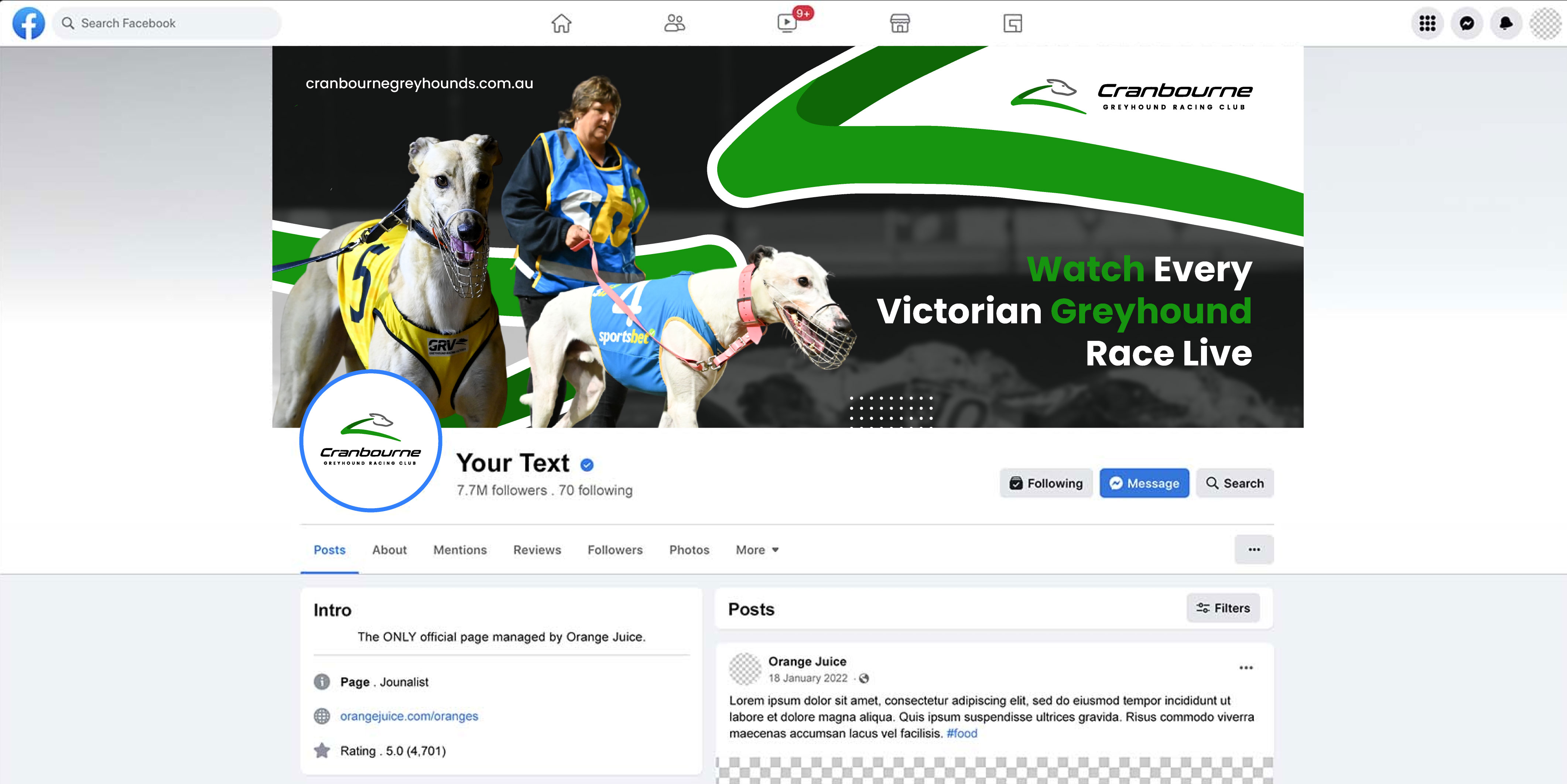 Design Facebook par artbitin pour Cranbourne Greyhound Racing Club | Design #36786043