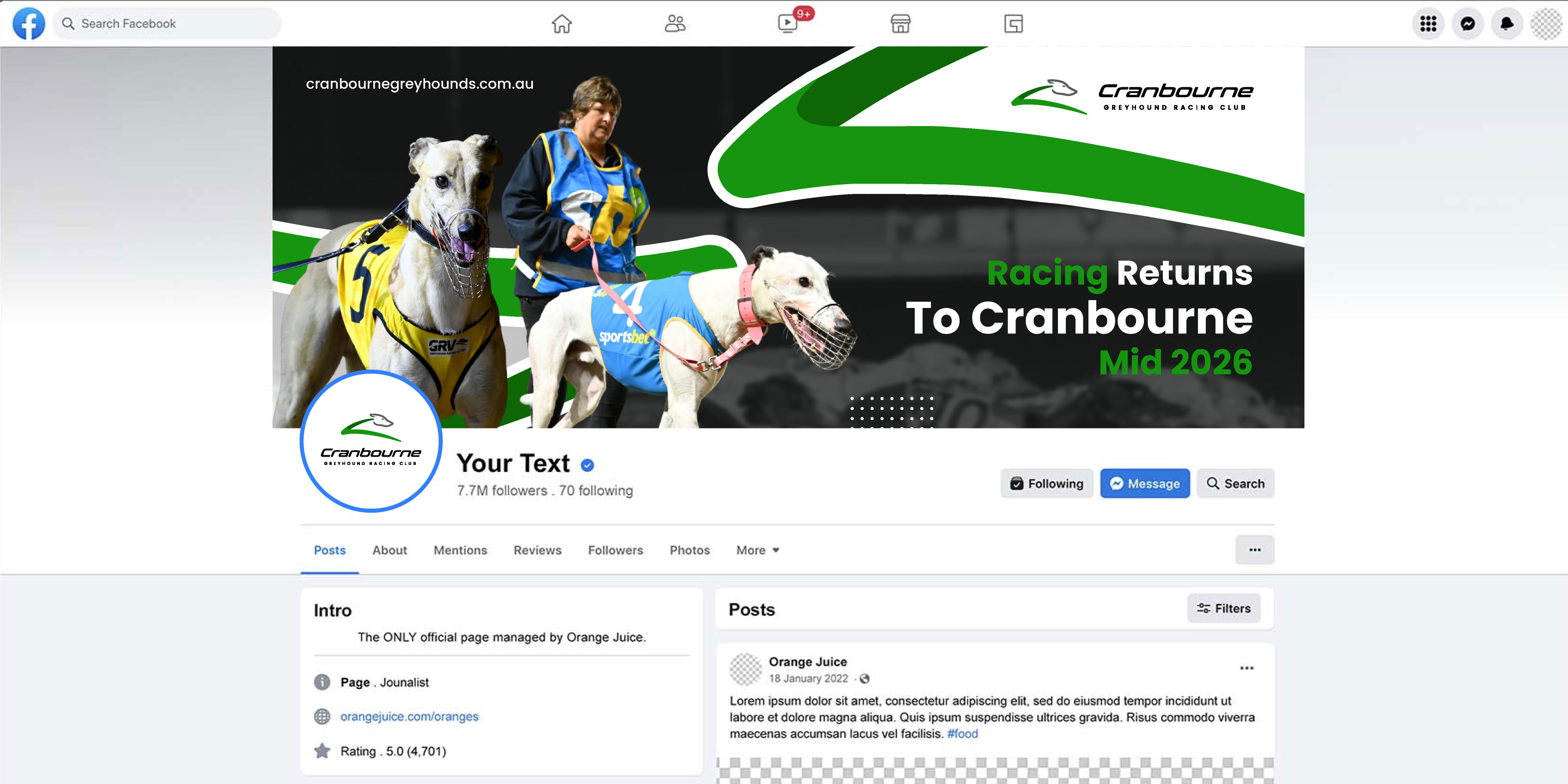 Facebook Design by artbitin for Cranbourne Greyhound Racing Club | Design #36797273