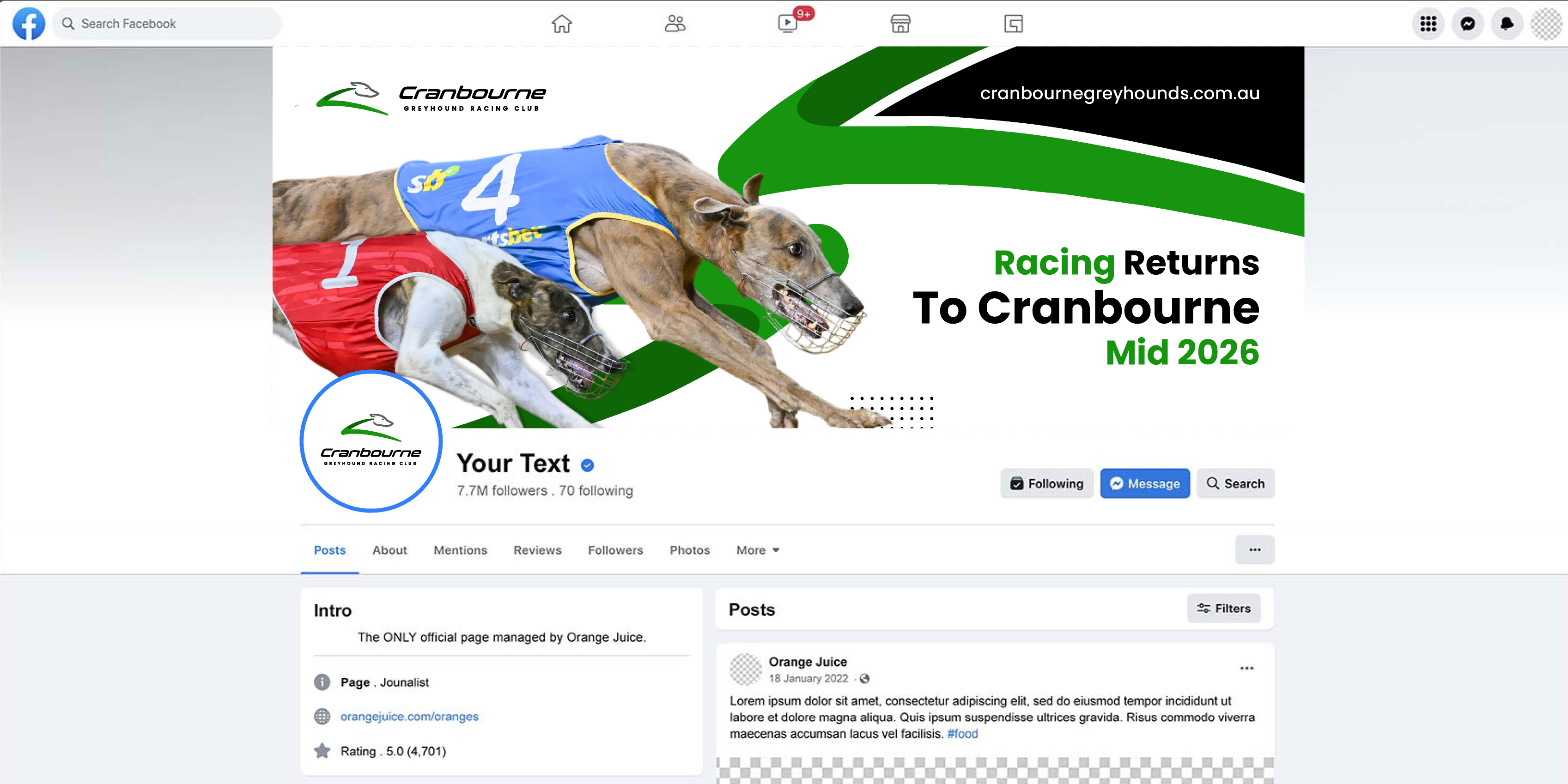 Facebook Design by artbitin for Cranbourne Greyhound Racing Club | Design #36797275