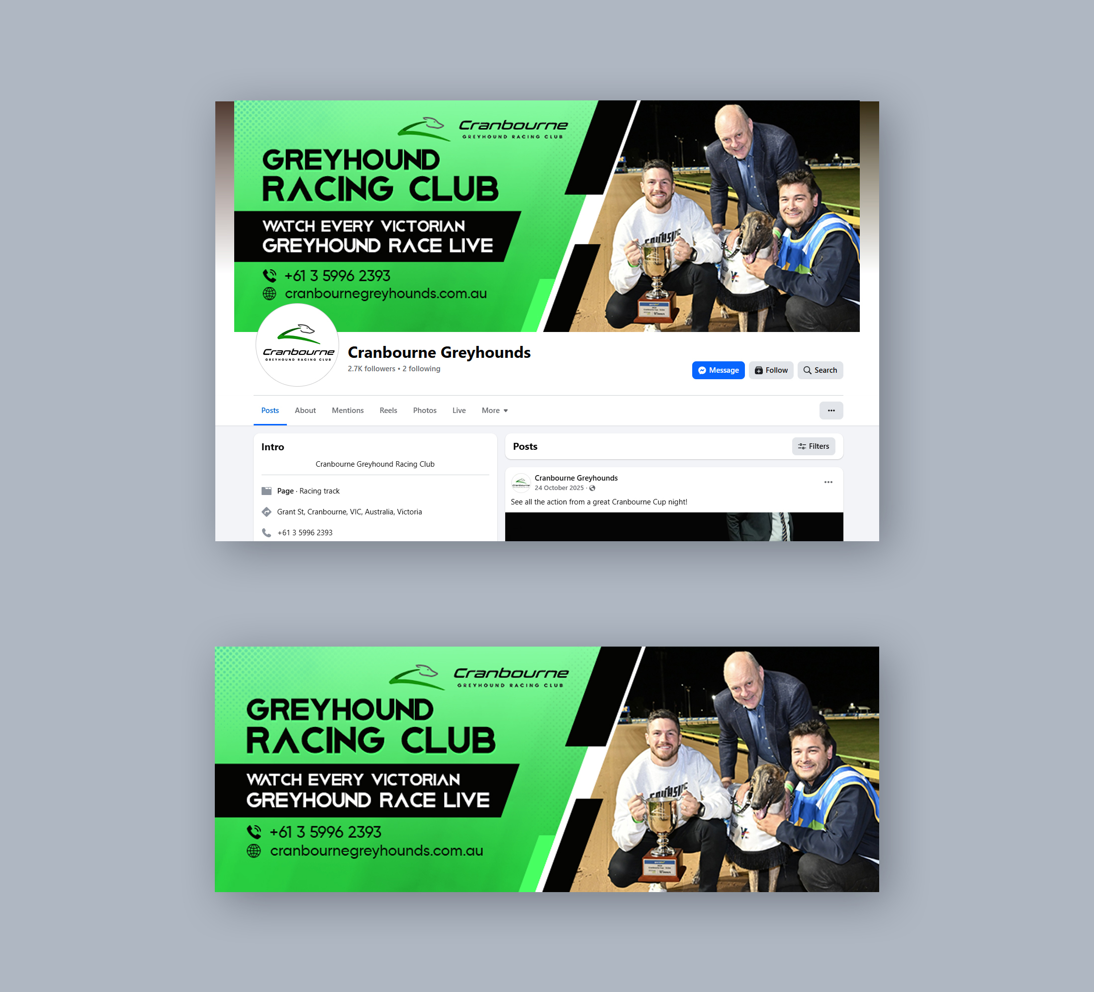 Facebook Design by @u9icorngraphix for Cranbourne Greyhound Racing Club | Design #36756525