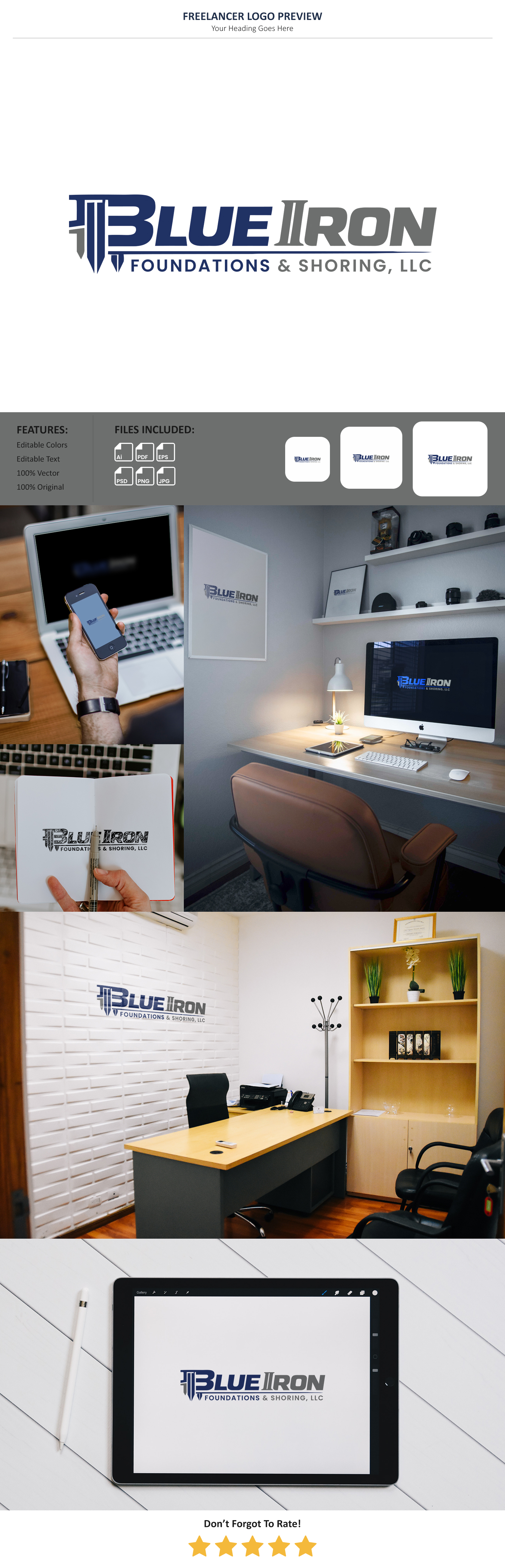 Logo Design by VectorForge for Blue Iron Foundations & Shoring, LLC | Design #36790246