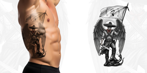 Mexican Revolutionary Arch Angel Rib cage tattoo
