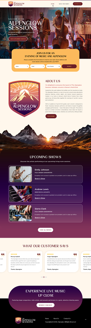The Alpenglow Sessions - Concert Series Website Design