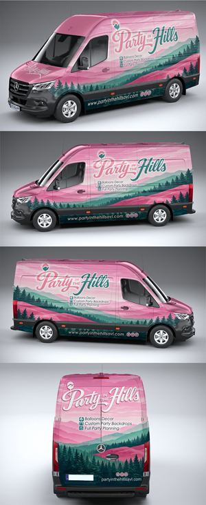 Balloon and backdrop van design PINK AND GREEN MOUNTAIN VIDBES