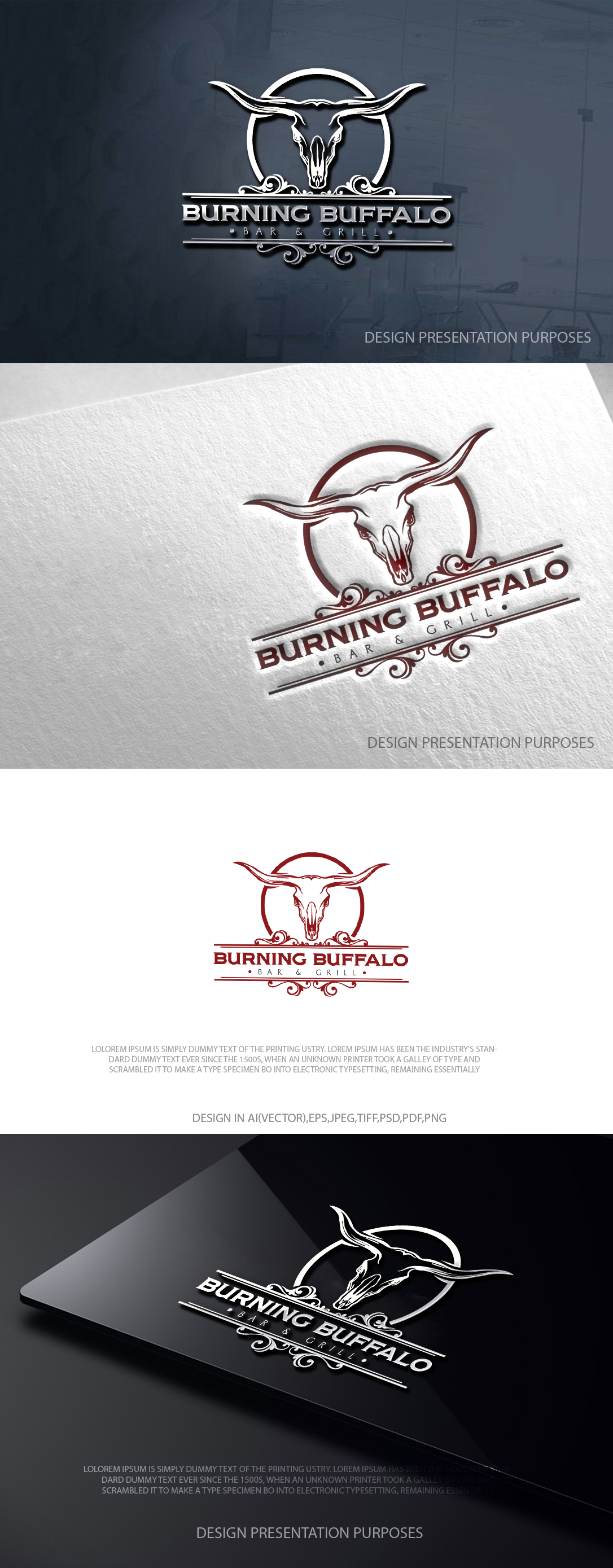 Logo Design by zebronicgraphic for The Burning Buffalo Bar & Grill | Design #37073636