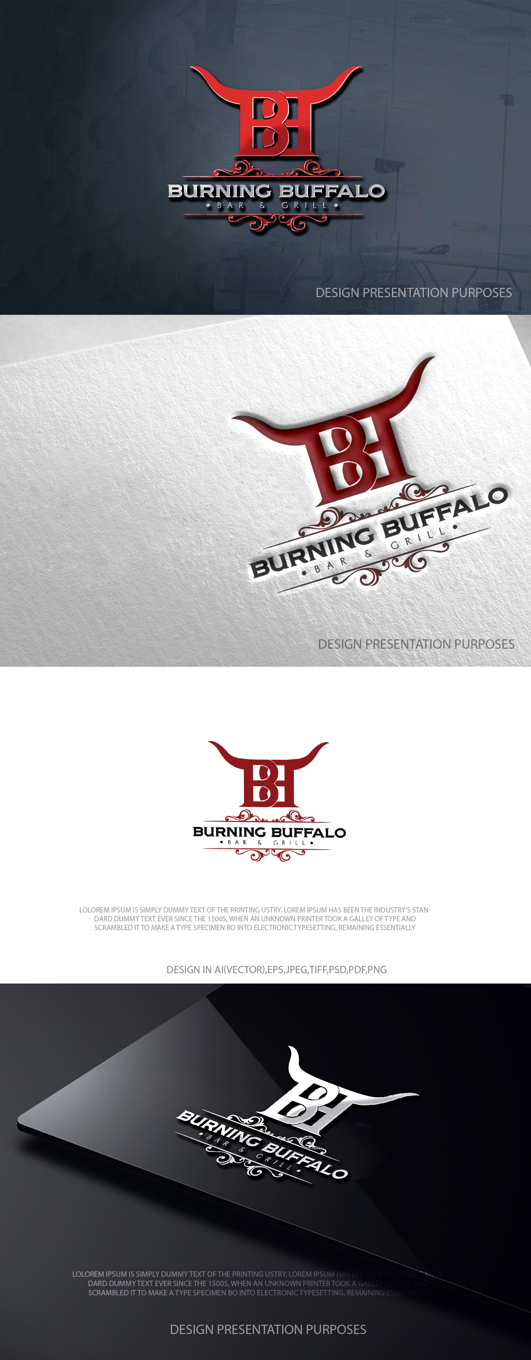 Logo Design by zebronicgraphic for The Burning Buffalo Bar & Grill | Design #37073647