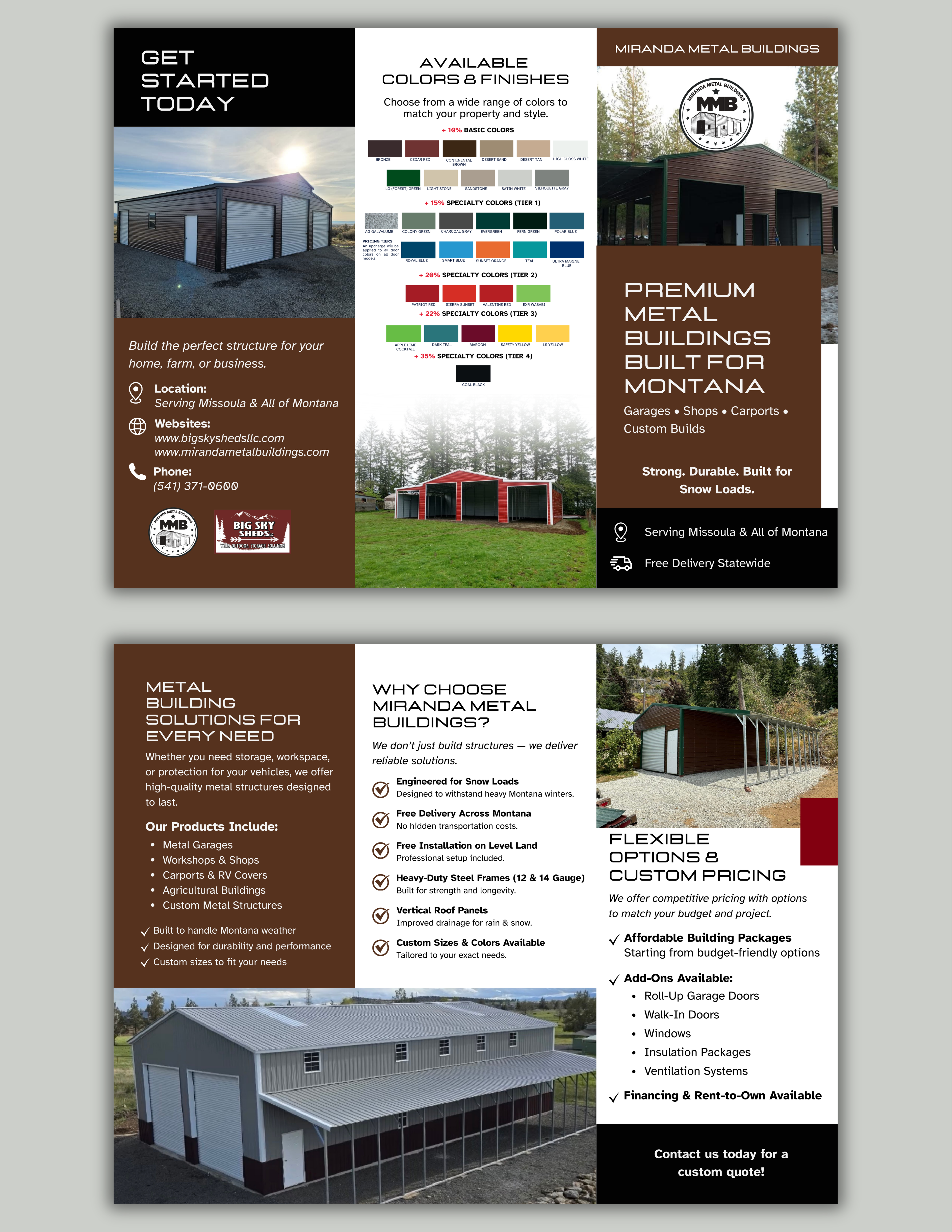 Brochure Design by Custom A for Big Sky Sheds LLC | Design #37035982