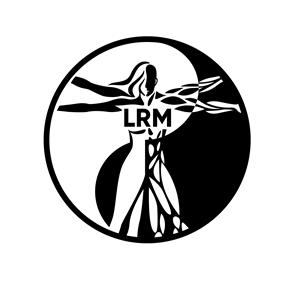 Vitruvian man in yin-yang with business name initials