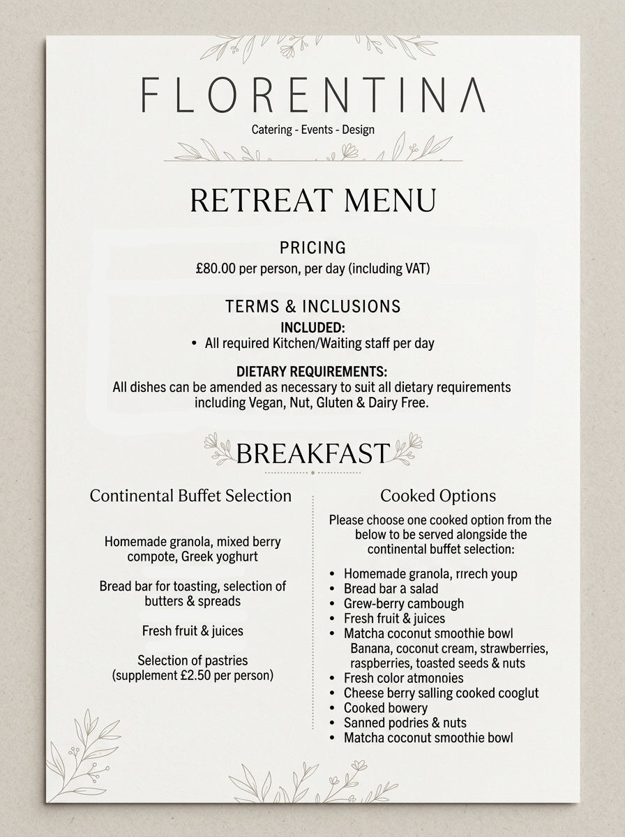 Menu Design by Silicon 5 for Florentina events ltd | Design #37051830